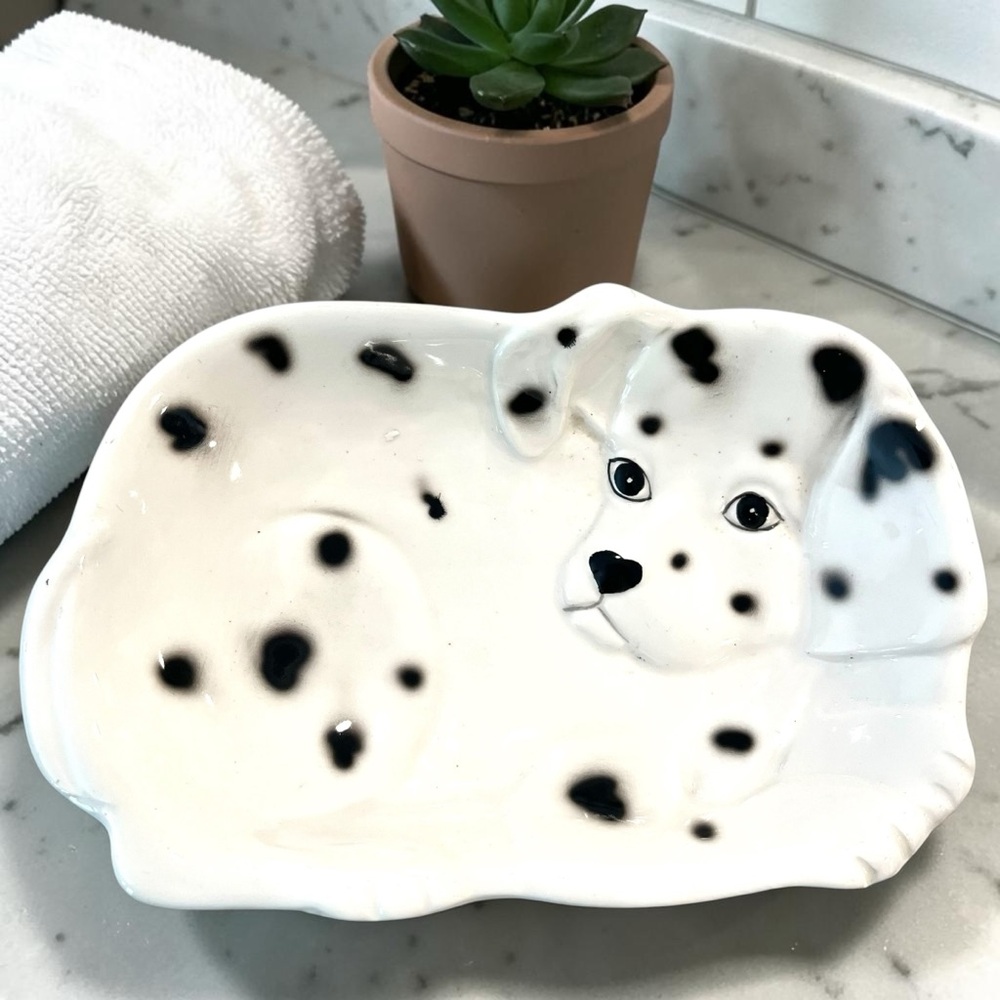 Vintage Otagiri Japan Hand Painted Dalmatian Dog Soap Dish Trinket Tray 6"